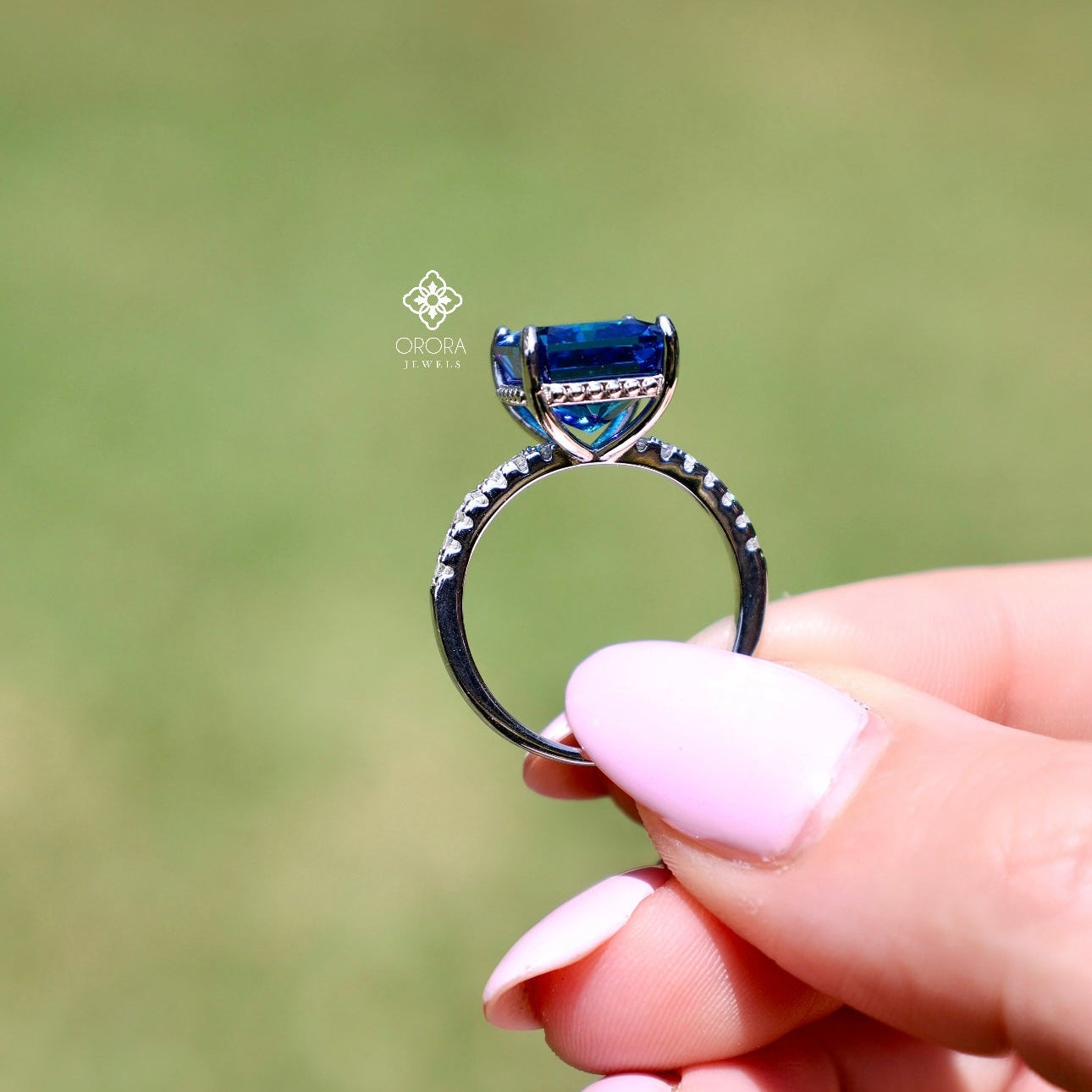 Royal Blue Pavé Square Design Ring