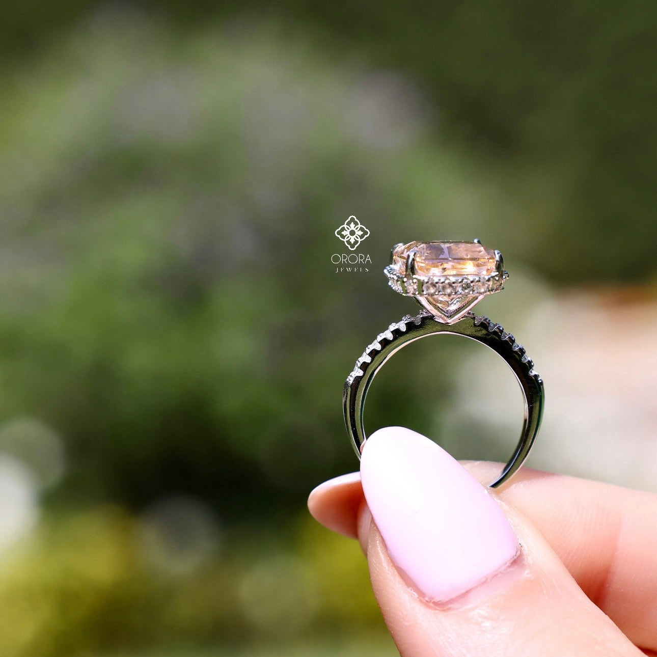 Light Peach Pavé Rectangular Design Ring
