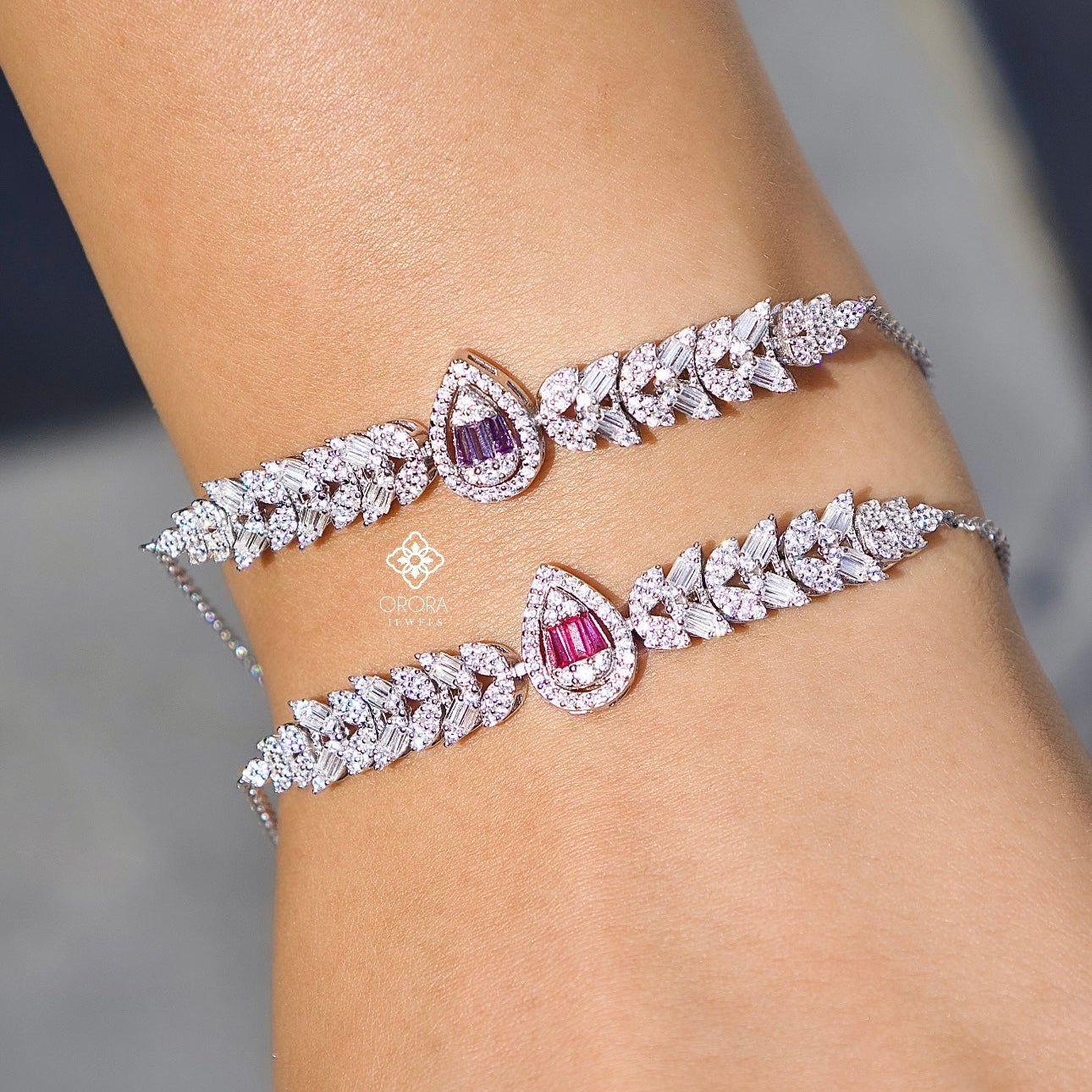 Studded Zircon Tear Shape Pink Bracelet