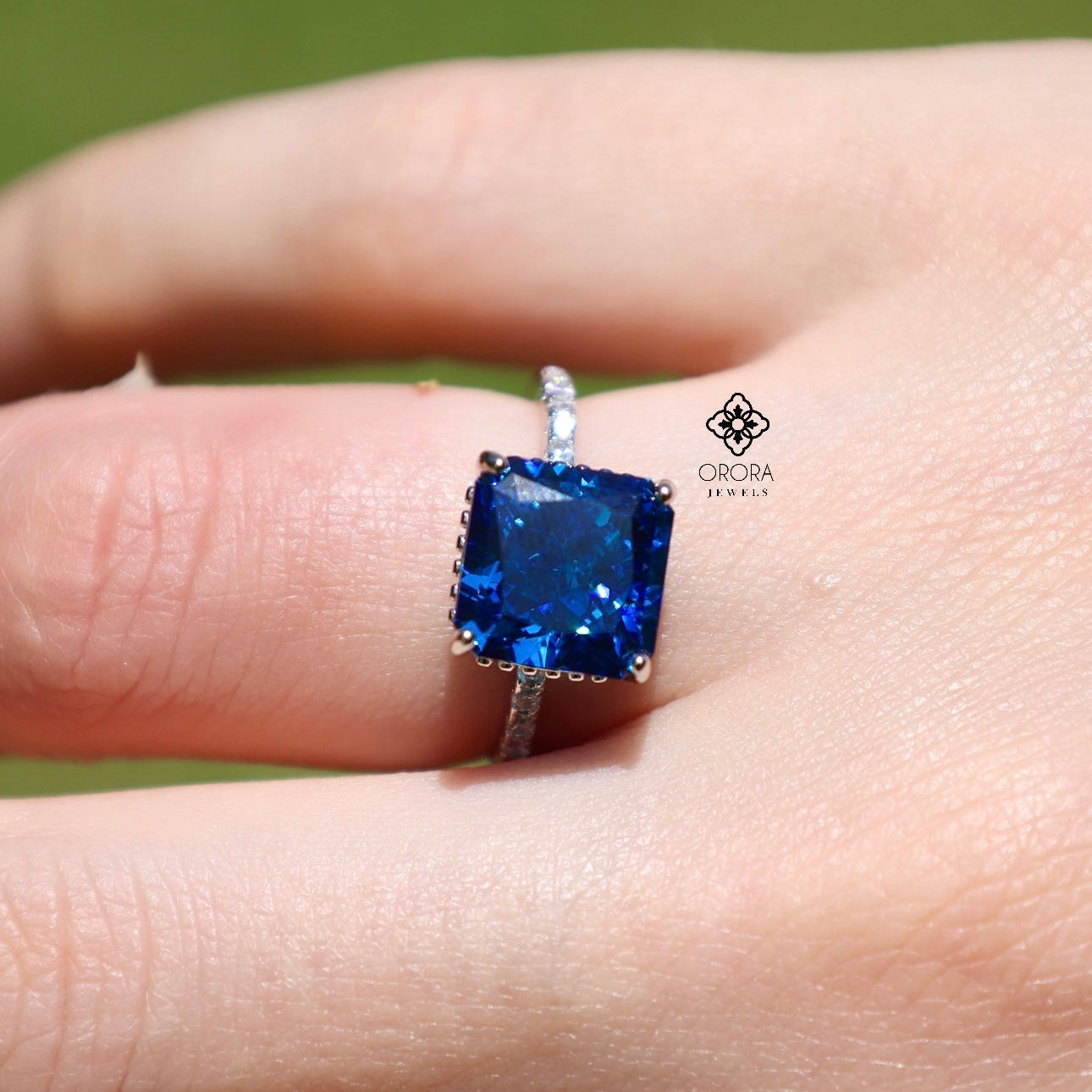 Royal Blue Pavé Square Design Ring