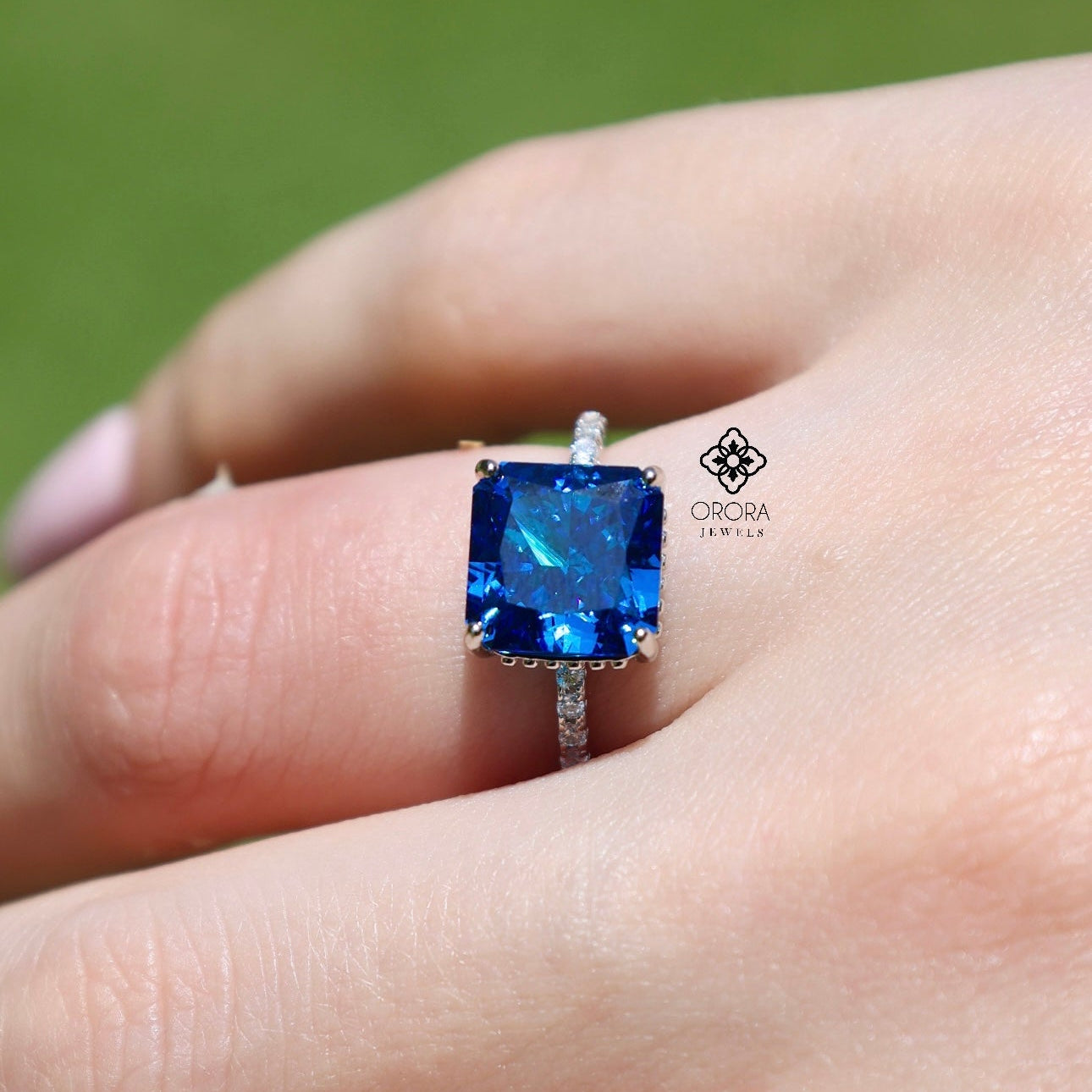 Royal Blue Pavé Square Design Ring